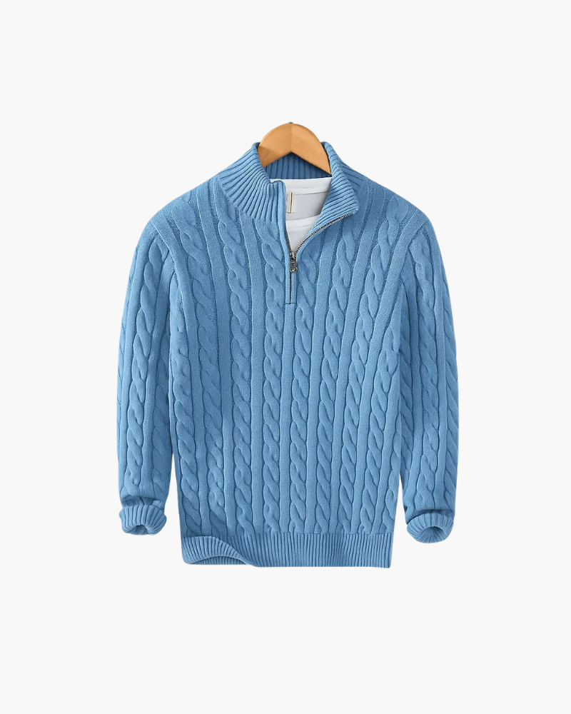 OLD MONEY HALF-ZIP CABLE SWEATER - 100% COTTON