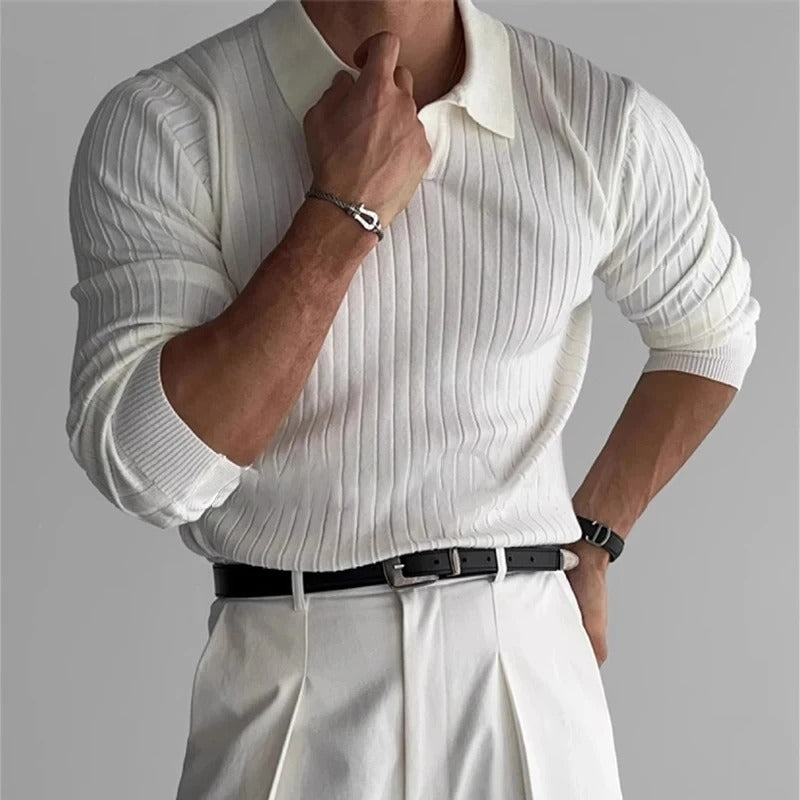 OLD MONEY Long Sleeve V Collar Polo