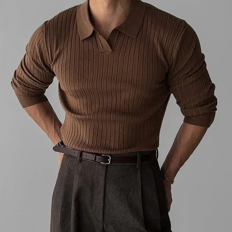 OLD MONEY Long Sleeve V Collar Polo