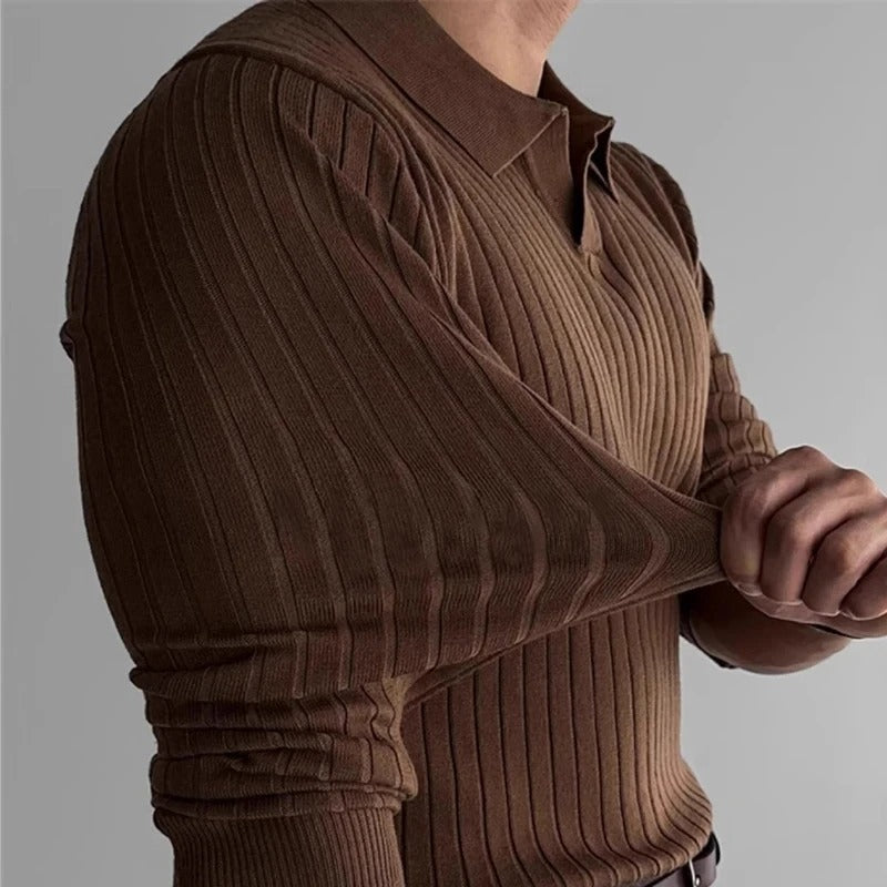 OLD MONEY Long Sleeve V Collar Polo