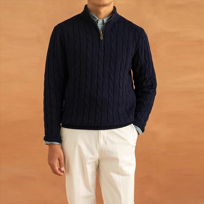 OLD MONEY Jacquard Mock Neck Sweater