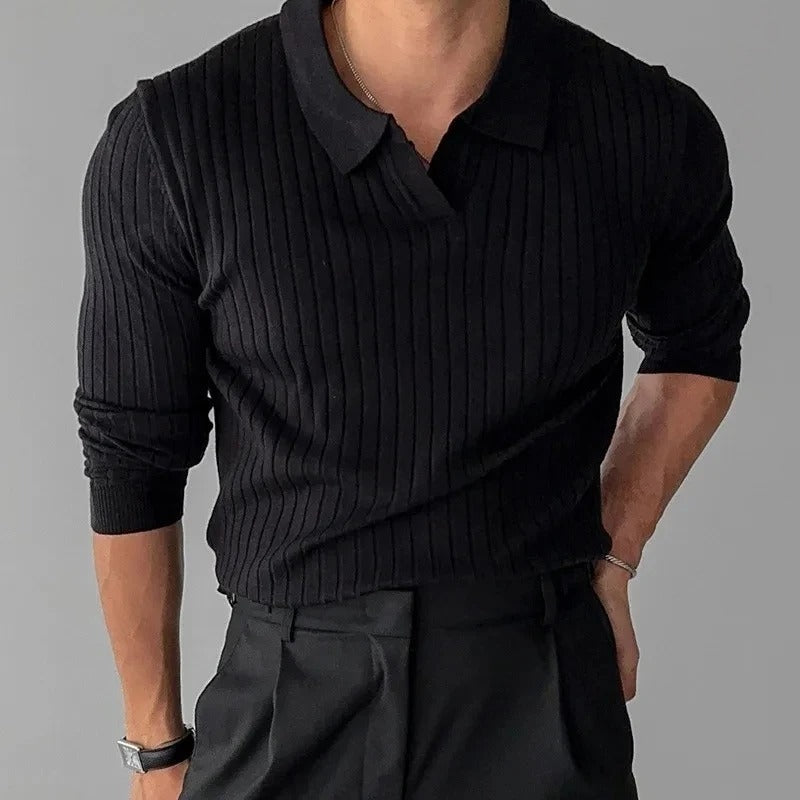 OLD MONEY Long Sleeve V Collar Polo