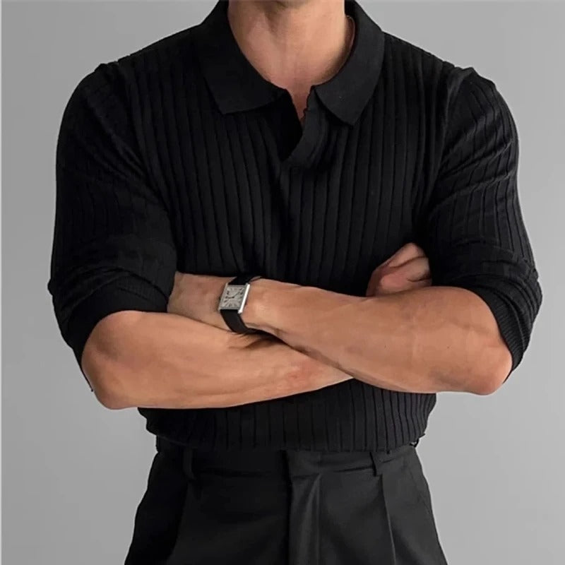 OLD MONEY Long Sleeve V Collar Polo