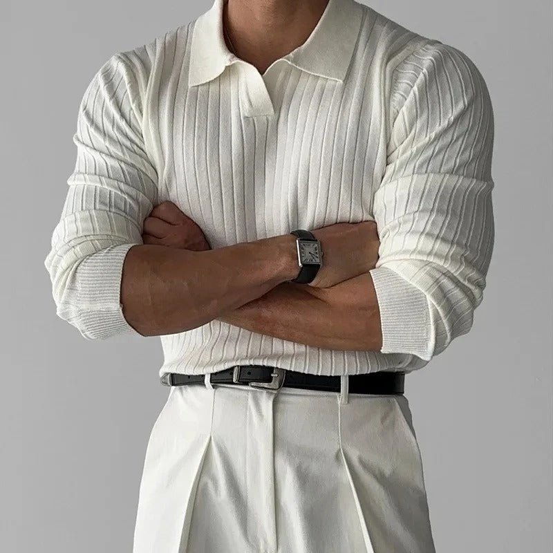 OLD MONEY Long Sleeve V Collar Polo