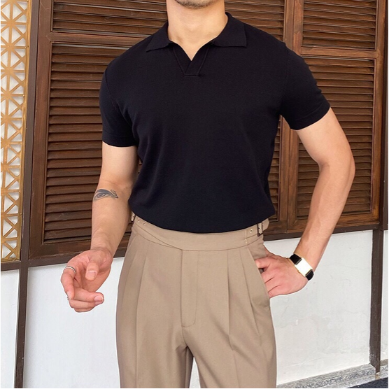 OLD MONEY V Collar Polo Shirt