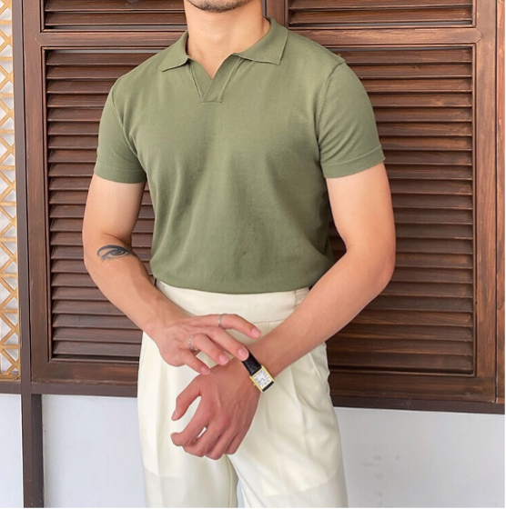 OLD MONEY V Collar Polo Shirt